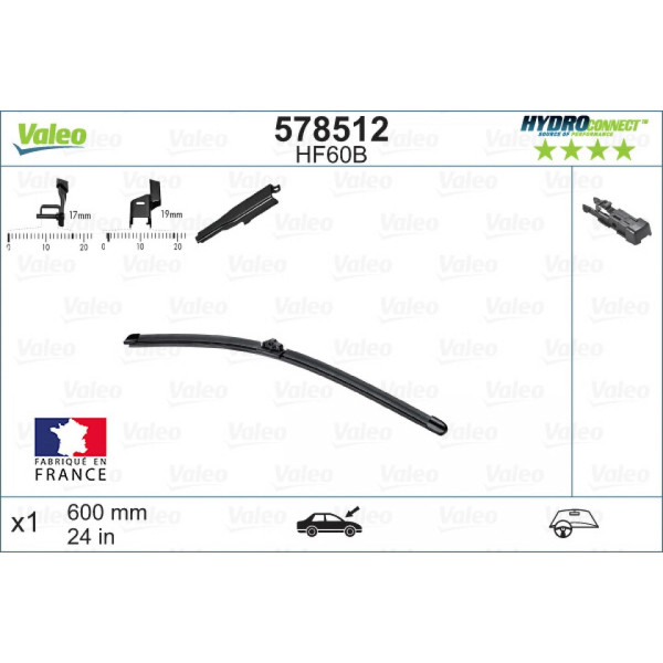 Wiper Valeo HydroConnect HF60B, 600 mm