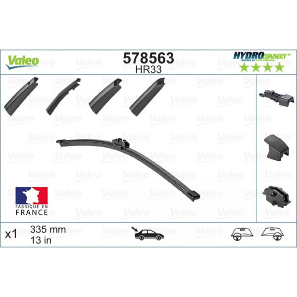 Rear wiper Valeo HydroConnect HR33, 335 mm