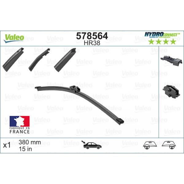 Rear wiper Valeo HydroConnect HR38, 380 mm