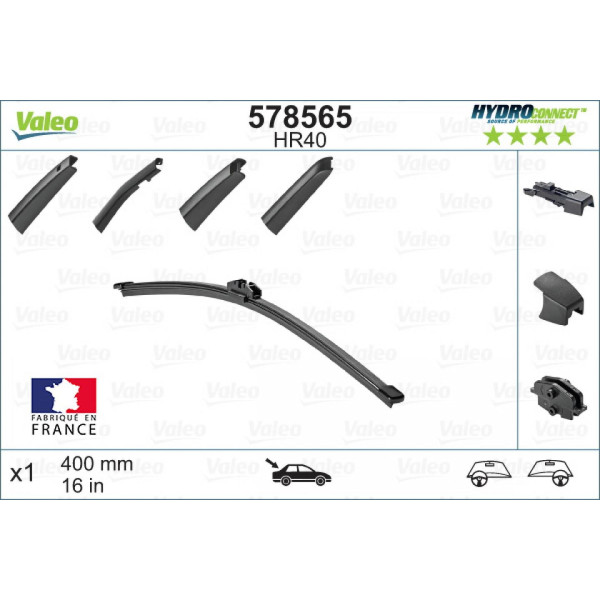 Rear wiper Valeo HydroConnect HR40, 400 mm