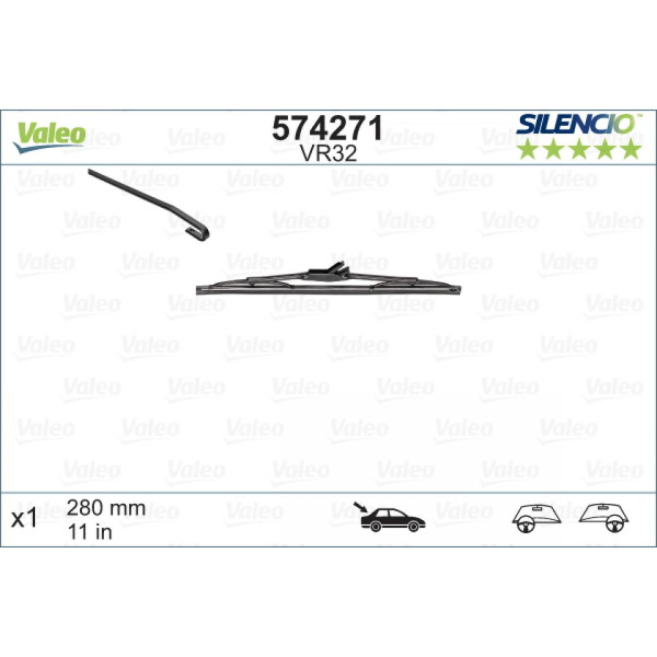 Rear wiper Valeo Silencio Performance VR32, 280 mm