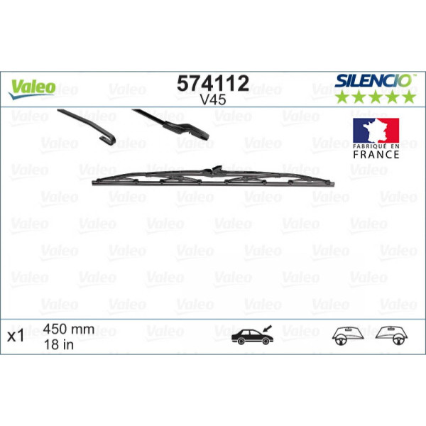 Wiper Valeo Silencio Standart V45, 450 mm