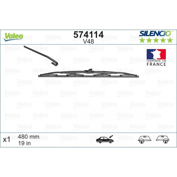 Wiper Valeo Silencio Standart V48, 480 mm