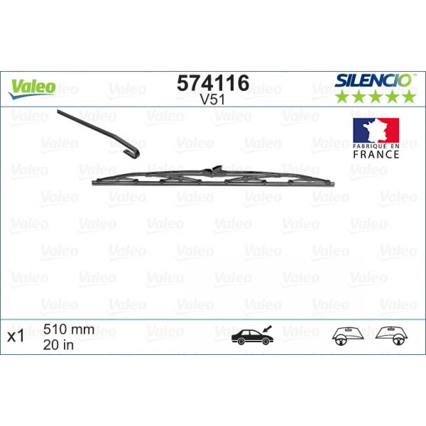 Wiper Valeo Silencio Standart V51, 510 mm