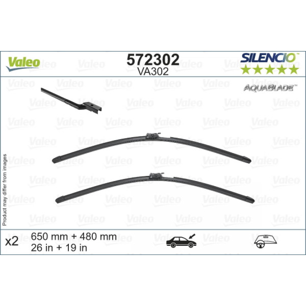 Wiper set Valeo Aquablade VA302, 650/480 mm