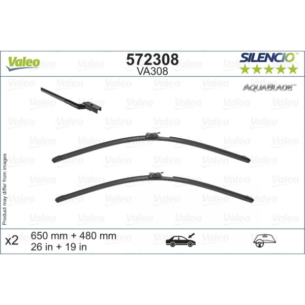 Wiper set Valeo Aquablade VA308, 650/480 mm