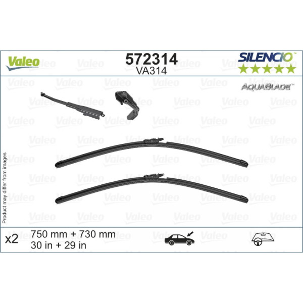 Wiper set Valeo Aquablade VA314, 750/730 mm