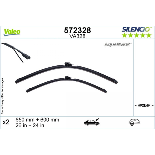 Wiper set Valeo Aquablade VA328, 650/600 mm