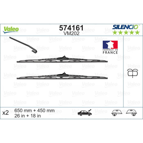 Wiper set Valeo Silencio Performance X2 VM202, 650/450 mm