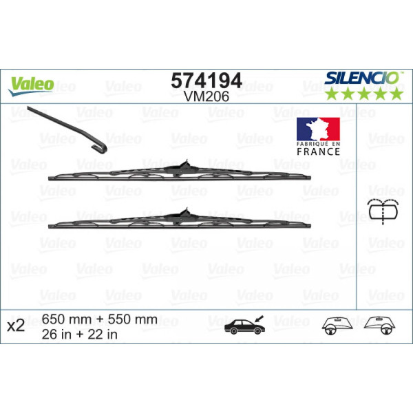 Wiper set Valeo Silencio Performance X2 VM206, 650/550 mm