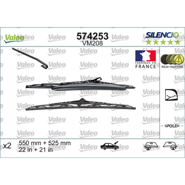 Wiper set Valeo Silencio Performance X2 VM208, 550/525 mm