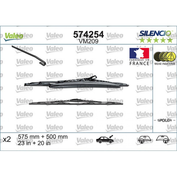 Wiper set Valeo Silencio Performance X2 VM209, 575/500 mm