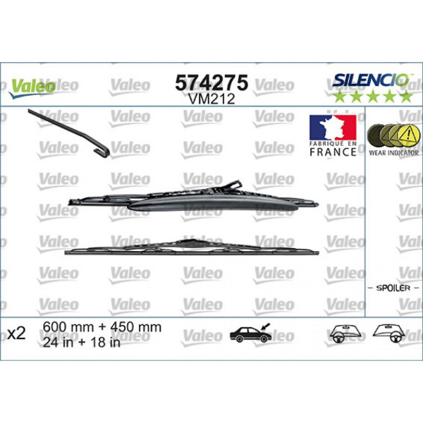 Wiper set Valeo Silencio Performance X2 VM212, 600/450 mm