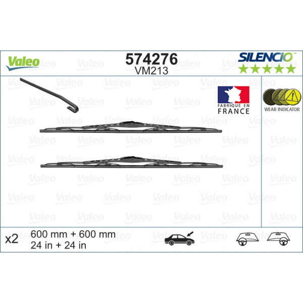 Wiper set Valeo Silencio Performance X2 VM213, 600/600 mm