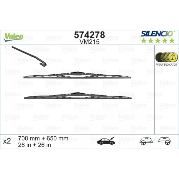 Wiper set Valeo Silencio Performance X2 VM215, 700/650 mm