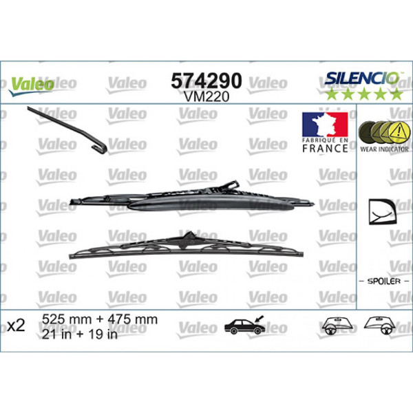 Wiper set Valeo Silencio Performance X2 VM220, 525/475 mm