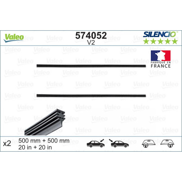 Wiper set Valeo Silencio Refills V2, 500/500 mm