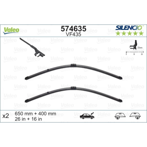 Wiper set Valeo Silencio VF435, 650/400 mm