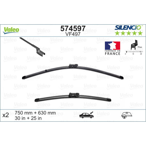 Wiper set Valeo Silencio VF497, 750/630 mm