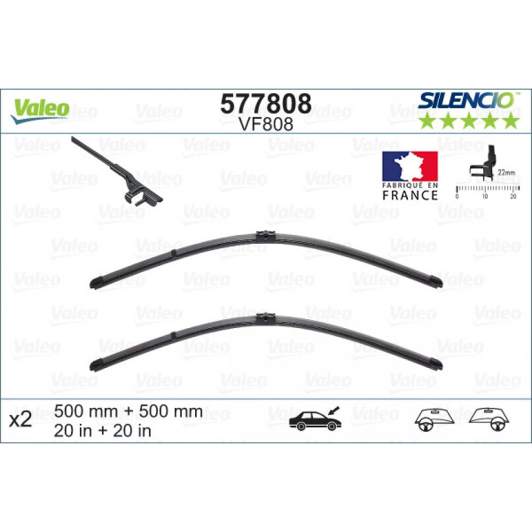 Wiper set Valeo Silencio VF808, 500/500 mm