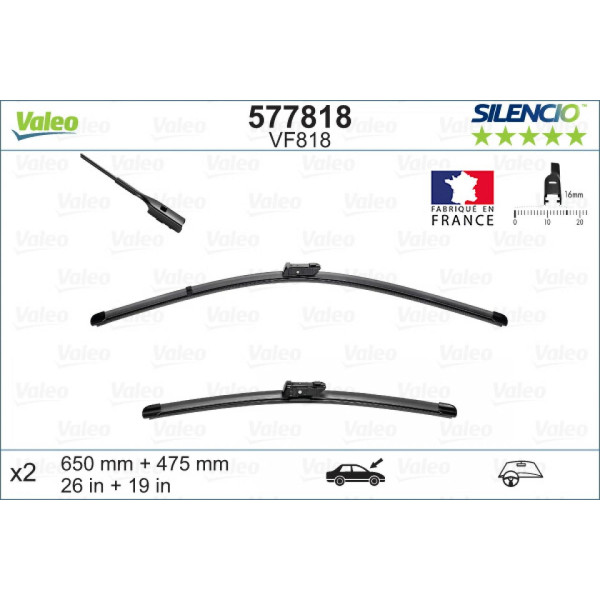 Wiper set Valeo Silencio VF818, 650/475 mm