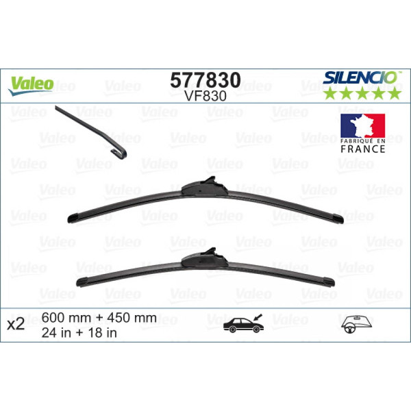 Wiper set Valeo Silencio VF830, 600/450 mm