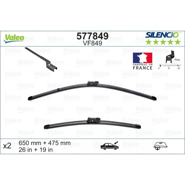 Wiper set Valeo Silencio VF849, 650/475 mm