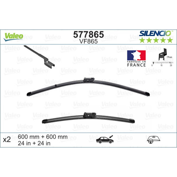 Wiper set Valeo Silencio VF865, 600/600 mm