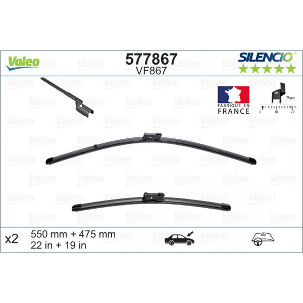 Wiper set Valeo Silencio VF867, 550/475 mm