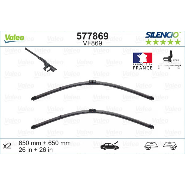 Wiper set Valeo Silencio VF869, 650/650 mm