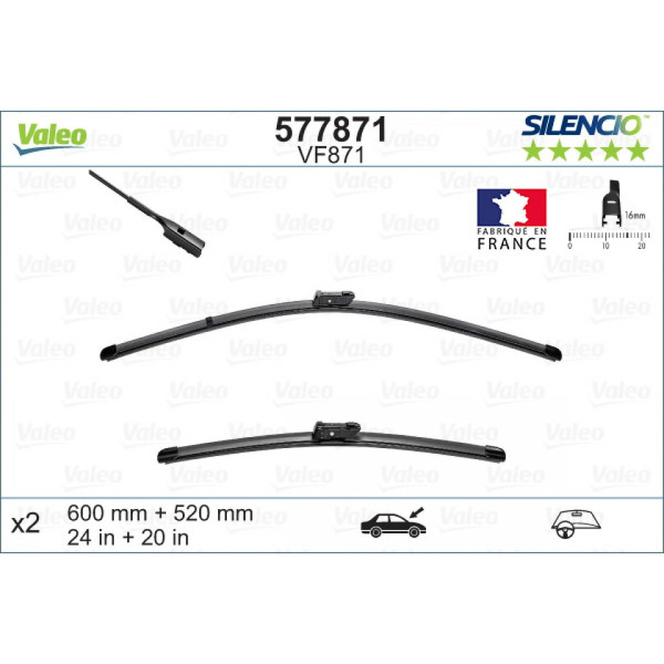 Wiper set Valeo Silencio VF871, 600/520 mm