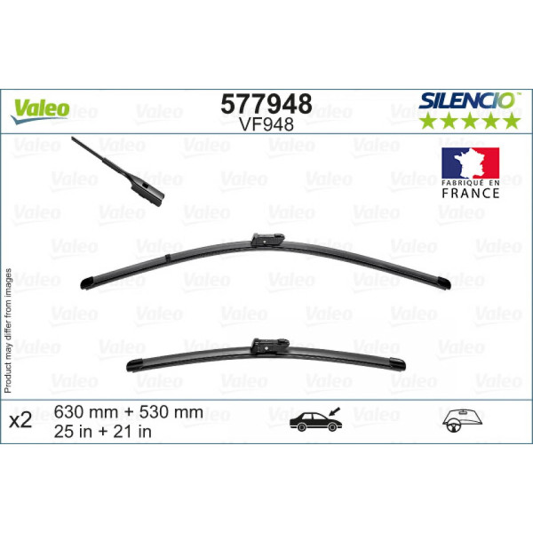 Wiper set Valeo Silencio VF948, 630/530 mm