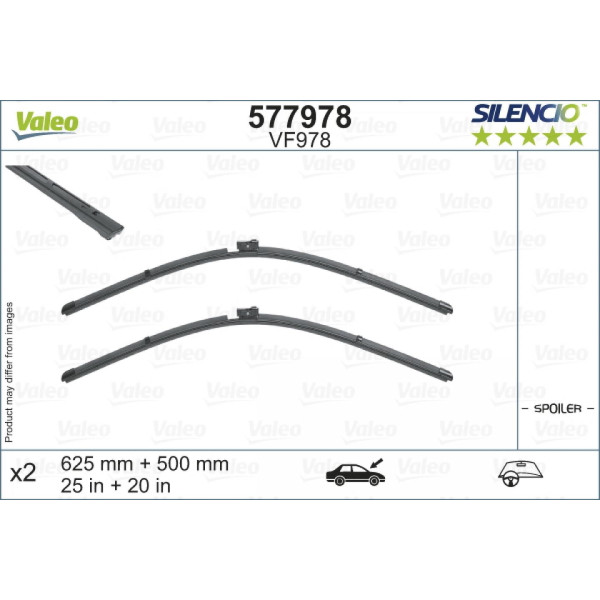 Wiper set Valeo Silencio VF978, 625/500 mm