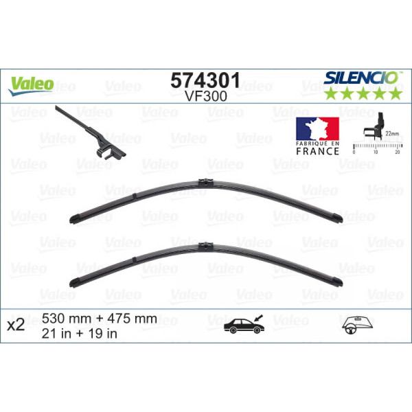 Wiper set Valeo Silencio X.TRM OE VF300, 530/475 mm