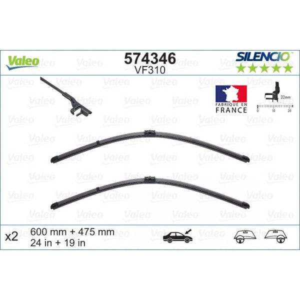 Wiper set Valeo Silencio X.TRM OE VF310, 600/475 mm