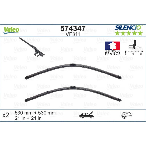 Wiper set Valeo Silencio X.TRM OE VF311, 530/530 mm