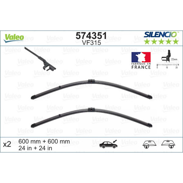 Wiper set Valeo Silencio X.TRM OE VF315, 600/600 mm