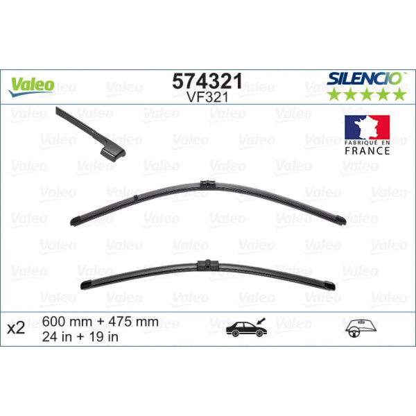 Wiper set Valeo Silencio X.TRM OE VF321, 600/475 mm