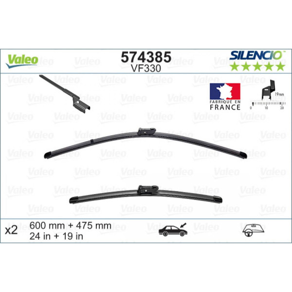 Wiper set Valeo Silencio X.TRM OE VF330, 600/475 mm