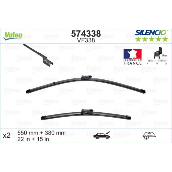 Wiper set Valeo Silencio X.TRM OE VF338, 550/380 mm