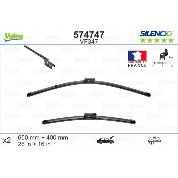 Wiper set Valeo Silencio X.TRM OE VF347, 650/400 mm