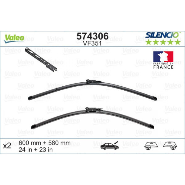 Wiper set Valeo Silencio X.TRM OE VF351, 600/580 mm