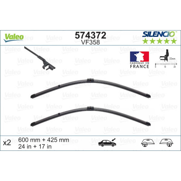 Wiper set Valeo Silencio X.TRM OE VF358, 600/425 mm