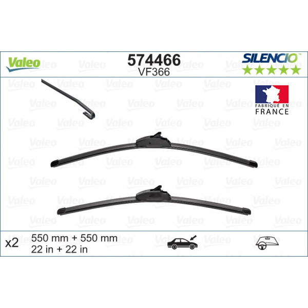 Wiper set Valeo Silencio X.TRM OE VF366, 550/550 mm