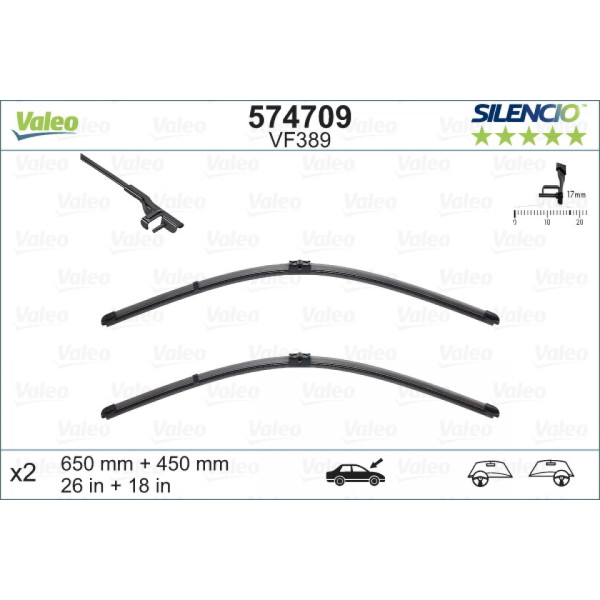 Wiper set Valeo Silencio X.TRM OE VF389, 650/450 mm