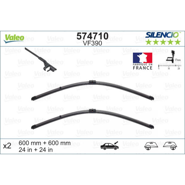 Wiper set Valeo Silencio X.TRM OE VF390, 600/600 mm