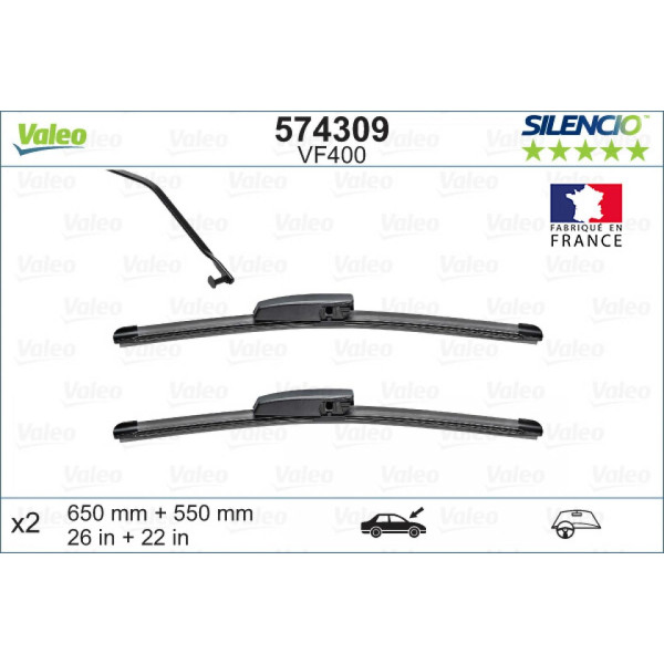 Wiper set Valeo Silencio X.TRM OE VF400, 650/550 mm