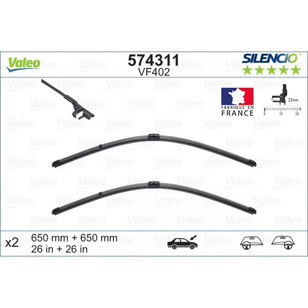 Wiper set Valeo Silencio X.TRM OE VF402, 650/650 mm