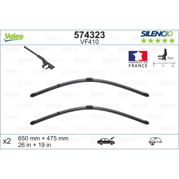 Wiper set Valeo Silencio X.TRM OE VF410, 650/475 mm