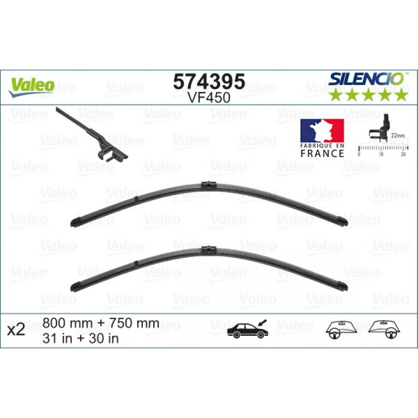 Wiper set Valeo Silencio X.TRM OE VF450, 800/750 mm